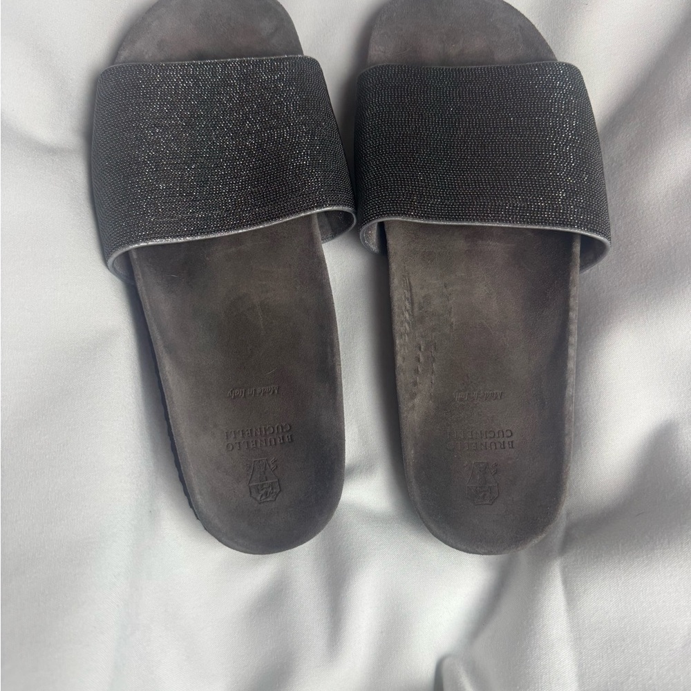 Brunello Cucinelli Charcoal Slide Sandals